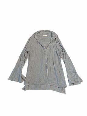 Beach Lunch Lounge Striped Blouse Medium Blue White Bell Sleeve  Boho  Top